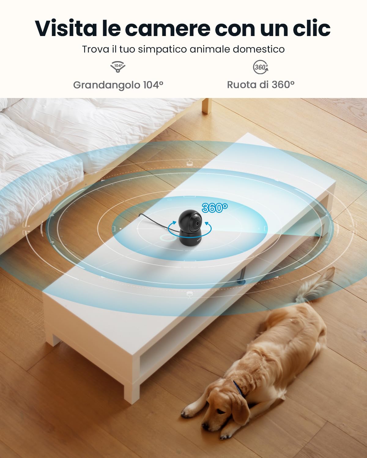 ieGeek 2K Telecamera WiFi Interno Supporta 2,4 & 5GHz, Videocamera Sorveglianza con Rotazione a 360°, Tracciamento Automatico, Sirena, Visione Notturna, Audio Bidirezionale, Baby Monitor, SC1, Nero