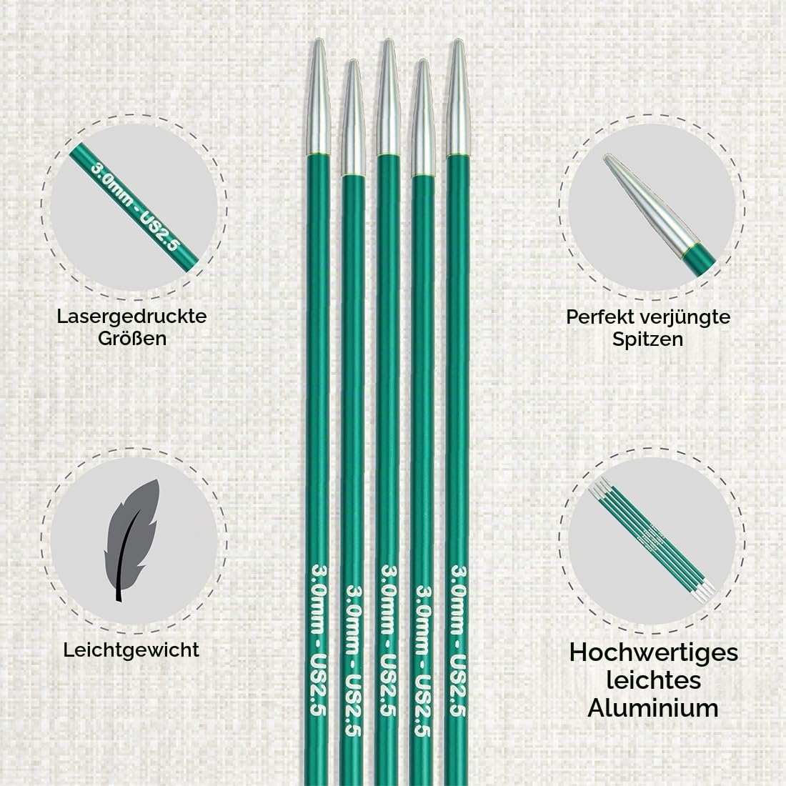 KnitPro Zing Starter Double Pointed Needle Set 8" (20cm) | 6 Größen (2,5 mm bis 5 mm)
