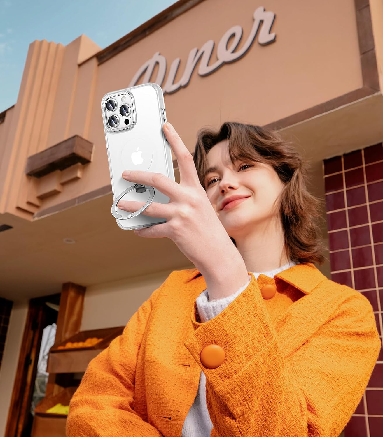 Magnetic for iPhone 15 Pro Case with Ring Stand, [10 FT Drop Protection] [Velvety Touch] Slim Translucent Matte Back Shockproof Phone Case for iPhone 15 Pro 6.1'', Frosted White - Image 7