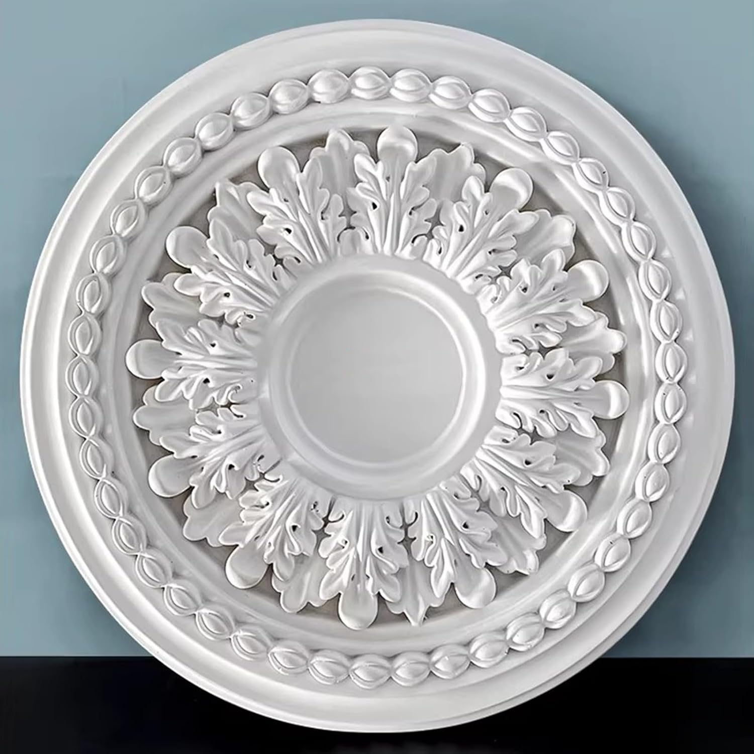 Ceiling Medallion, Decorative Floral Trim for Chandelier and Ceiling Fans, Paintable White PU Molding for Home Decor