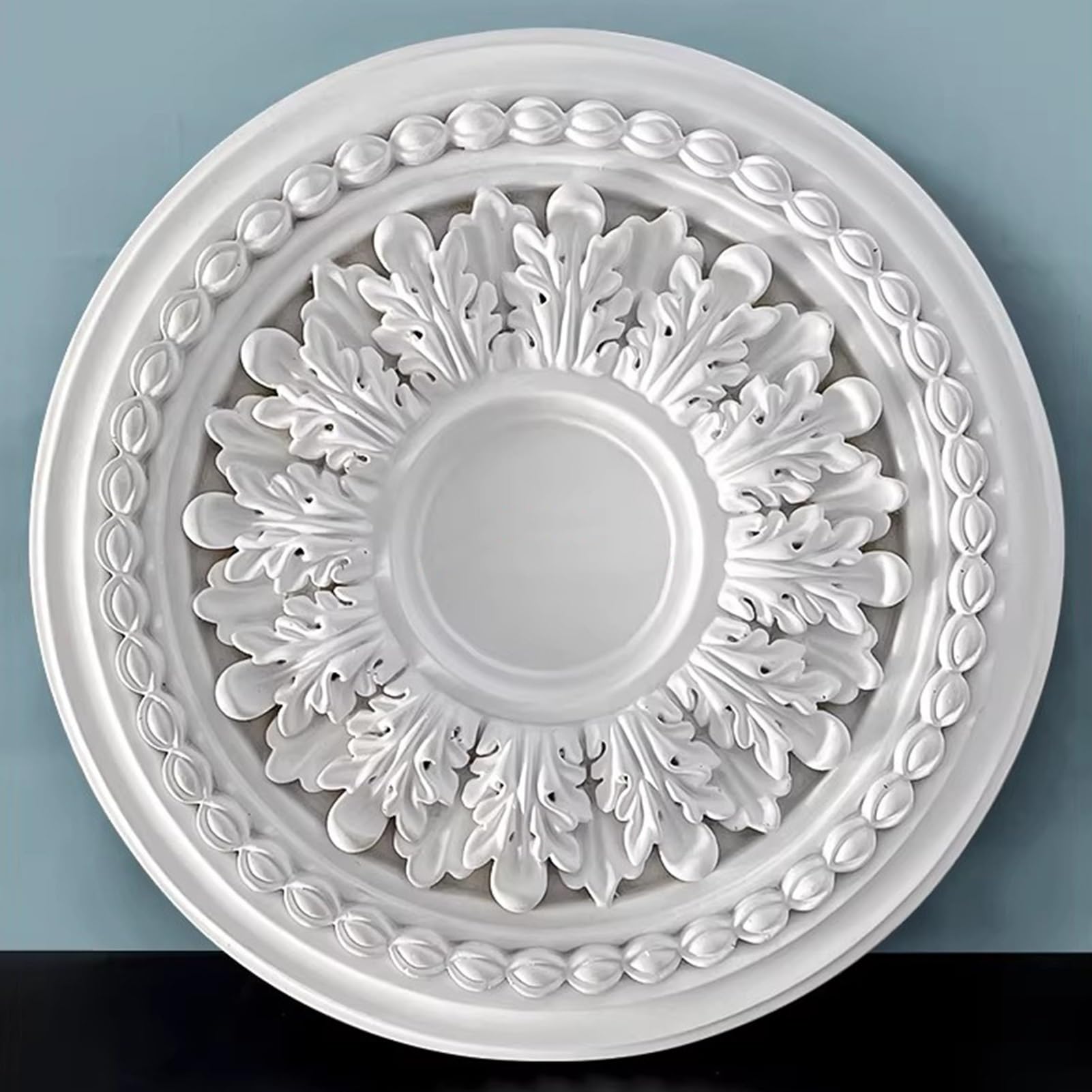 Ceiling Rose Decorative Light Medallion, White Floral Trim for Ceiling Fan or Chandelier, Paintable Ceiling Molding Decor