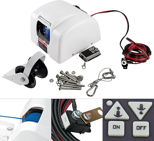 Miniatura 7 de Cabrestante de anclaje eléctrico de 45 libras con control remoto inalámbrico, cabrestante de anclaje eléctrico de barco de 12 V con control remoto