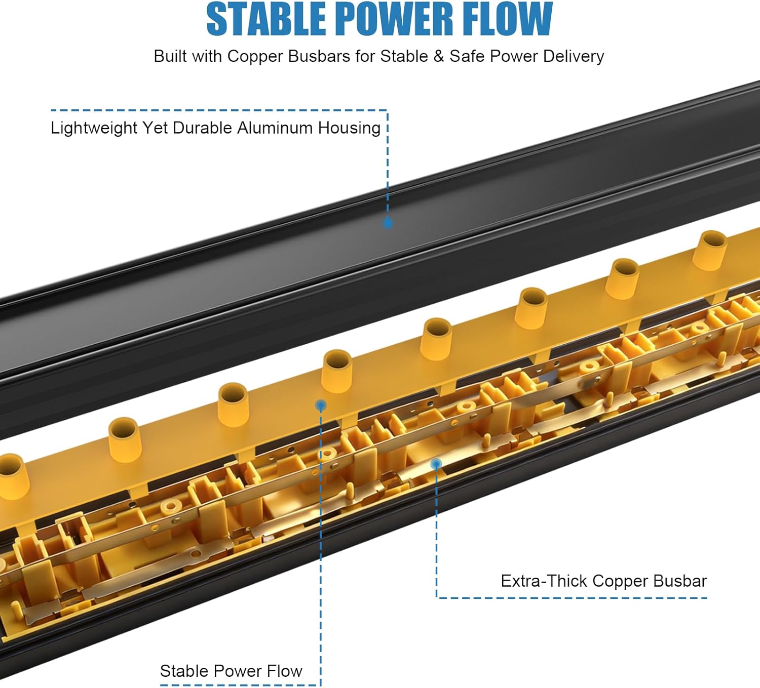 9 Outlet Heavy Duty Metal Power Strip, Wall Mount with 2.55 inch Wide Spacing, 6 FT Flat Plug Extension Cord with Switch, 1875W 15A 125V, ETL Listed for Garage Workshop Home Office (9 Outlets Wide)