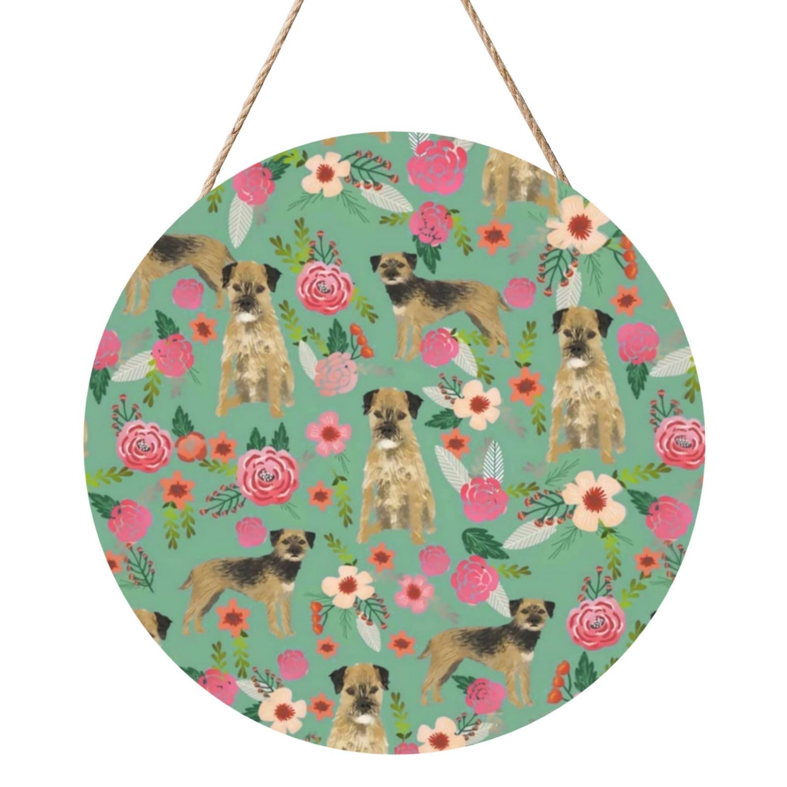 InOmak Border Terrier Florals Dog Breed, Round Wood Panel Painting 12 in, Wall Hanging Painting For Home