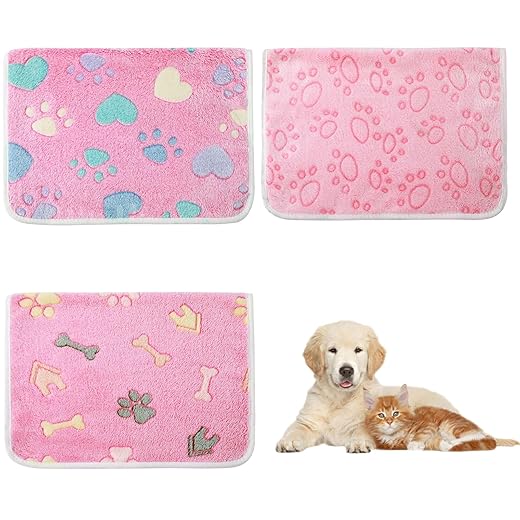 3 Pack Dog Blankets, Washable Cat Blankets, Indoor Cat Blankets, Small Pet Blankets, Dog Blankets, Fleece Blankets for Dogs, Kittens, for Sofa Bed, 60x40cm (All