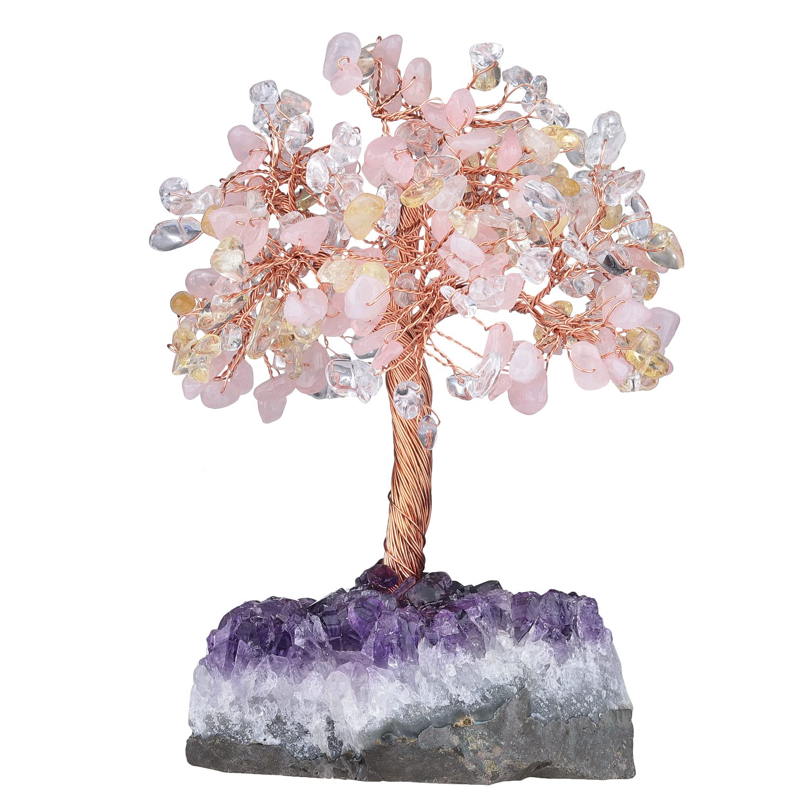 Hhhxkkuo Handmade Crystal Money Tree with Natural Amethyst Rock Crystal Cluster Base for Good Luck And Wealth Home Office Desk Decoration