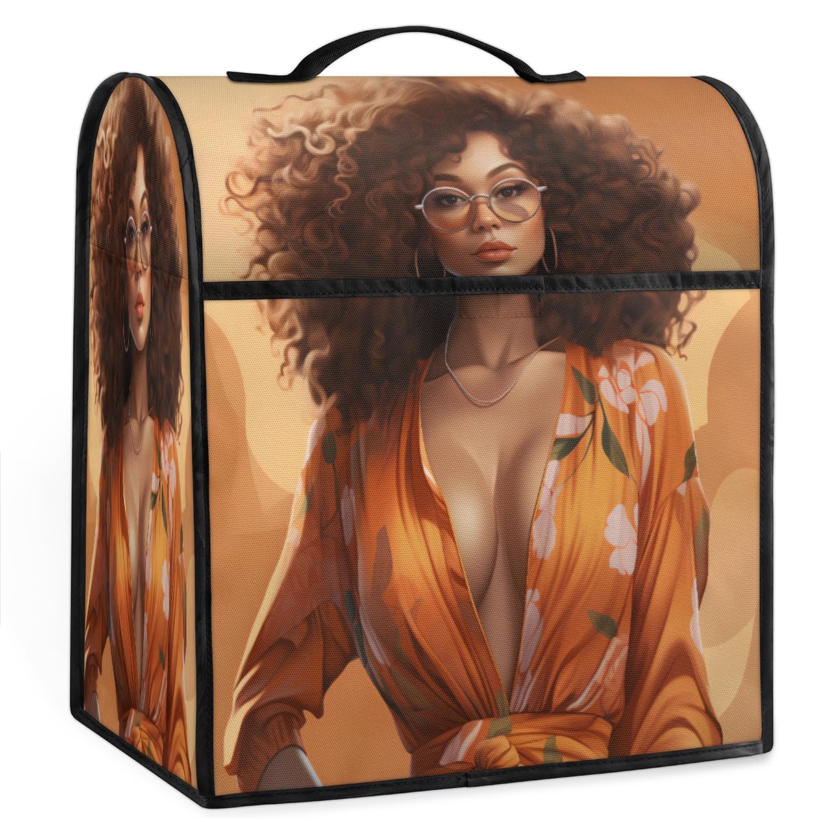 Coffee Maker Cover Orange Africa Girl Kitchen Appliance Covers Small Appliance Covers Blender Cover Juicer Cover Dust Covers for Kitchen Appliances with Top Handle and Pockets,Washable,C647