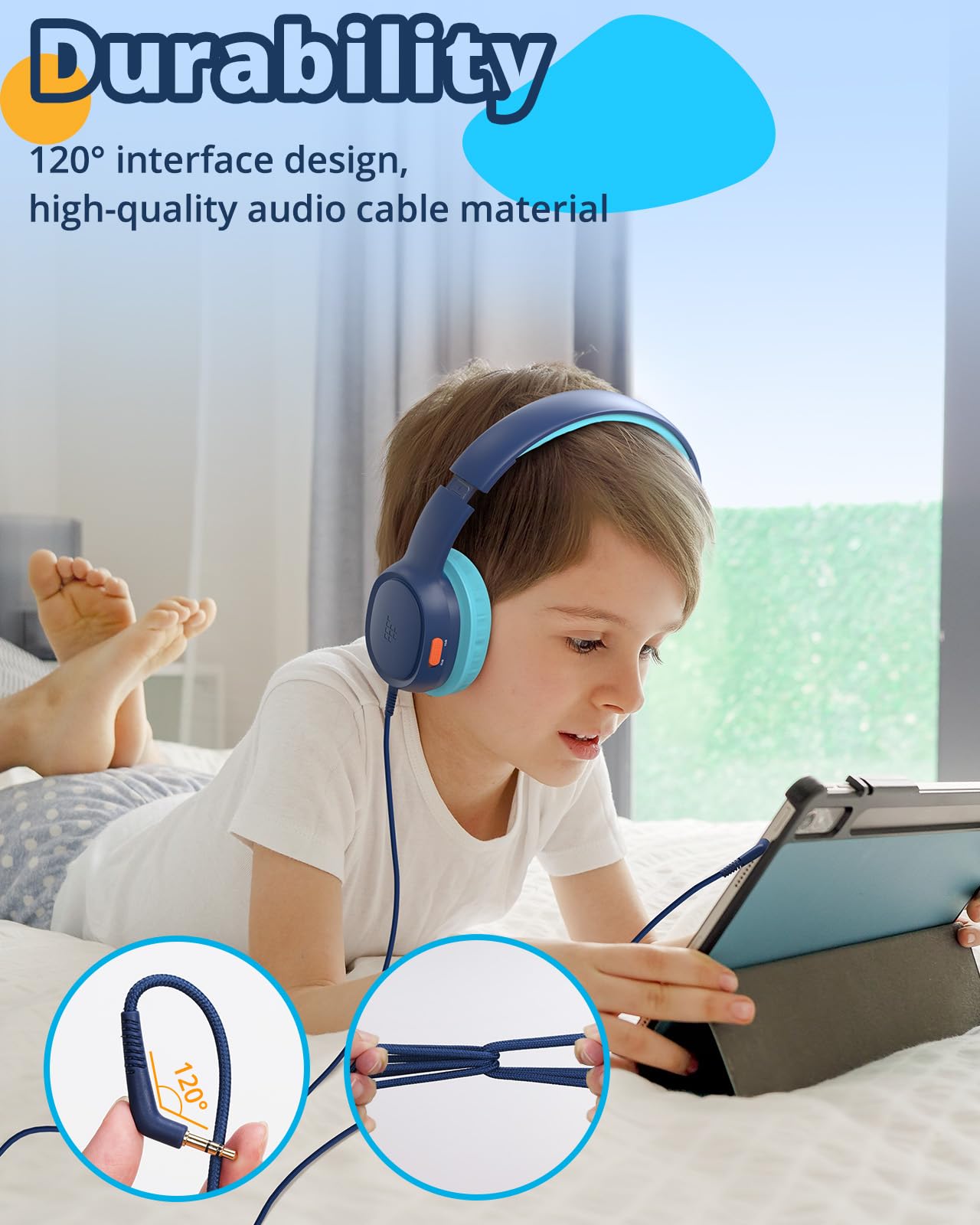 Tronsmart Cuffie Sovraurali Pieghevoli per Bambini, Volume Sicuro 85/93 dB, Suono Chiaro e Morbido, Jack da 3,5 mm per Bambini con Cavo, per Apprendimento e Intrattenimento