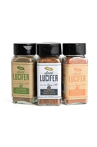 Saint Lucifer, Paquete triple combinado, 3 condimentos de habanero, jalapeño y mariscos, fabricados en los Estados Unidos, sin gluten, sin azúcar,