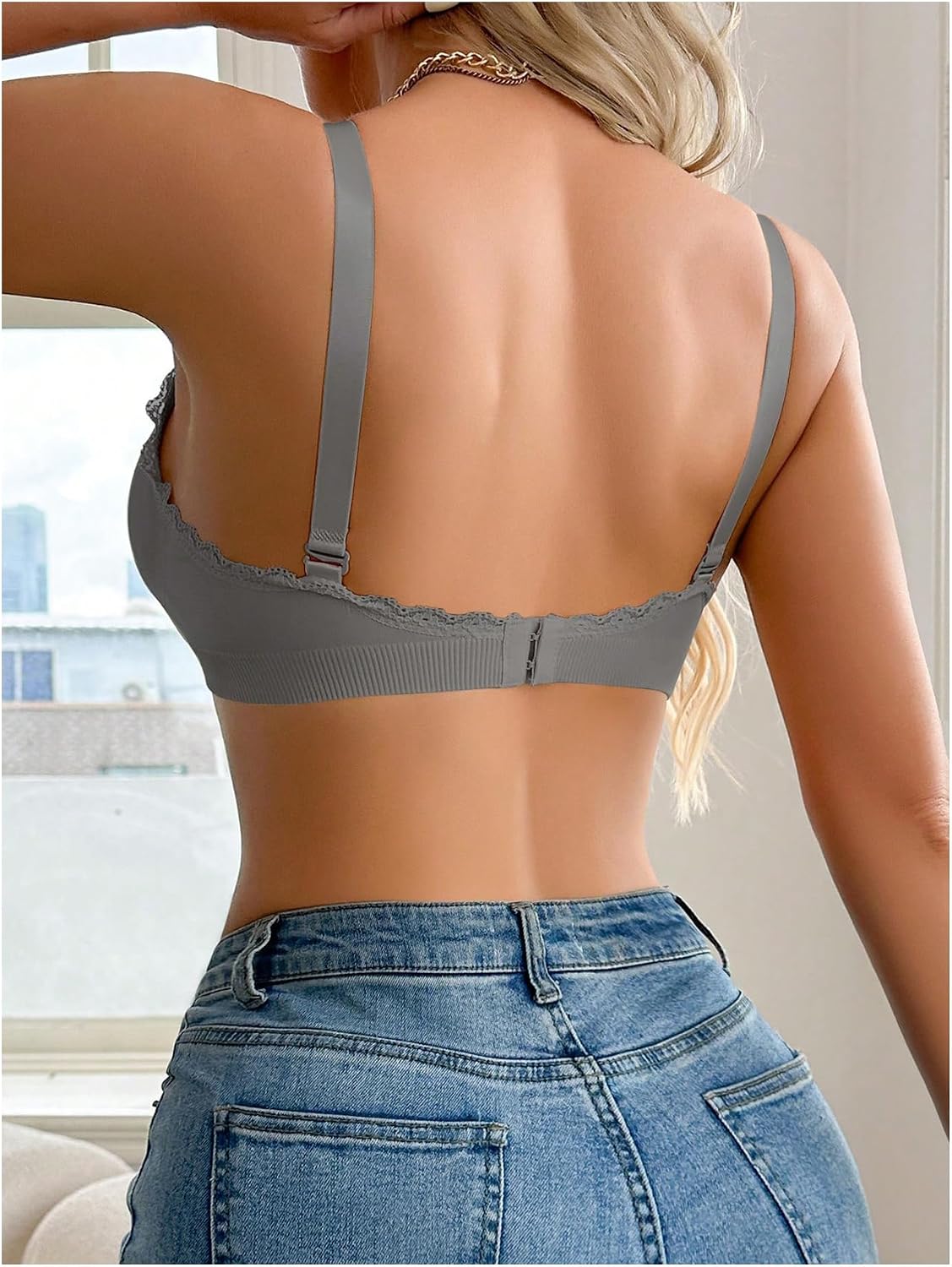 OYOANGLE Women's 3 Pack Ribbed Knit Maternity Bras Lace Trim Wireless Breastfeeding Pregnancy Bralettes