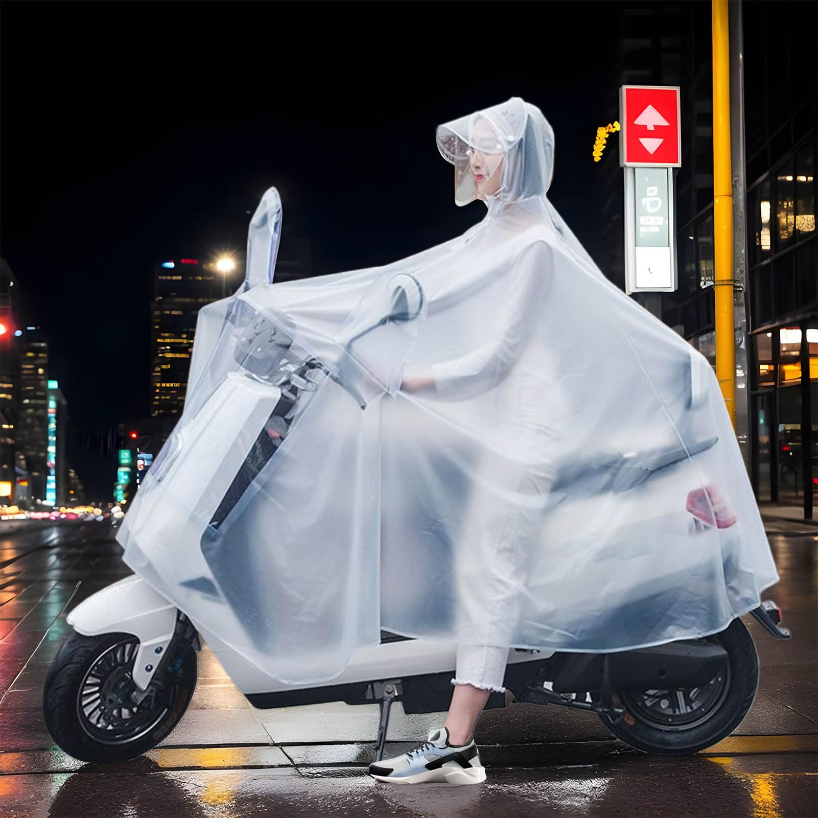 Poncho Bici Impermeabile per Motocicli con Cappuccio | Impermeabile Riutilizzabile Trasparente Per Donne Scooter Escursioni Motocicletta All'aperto