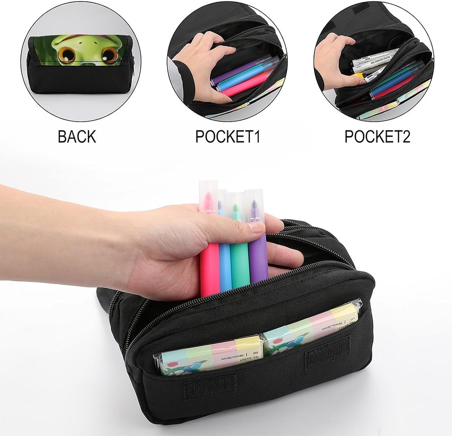 Pencil Pouch Cute Frog Pencil Case for Men Women Cosmetic Bag Aesthetic Pen Bag for Office Multifunctional Bags Marker Pen Case