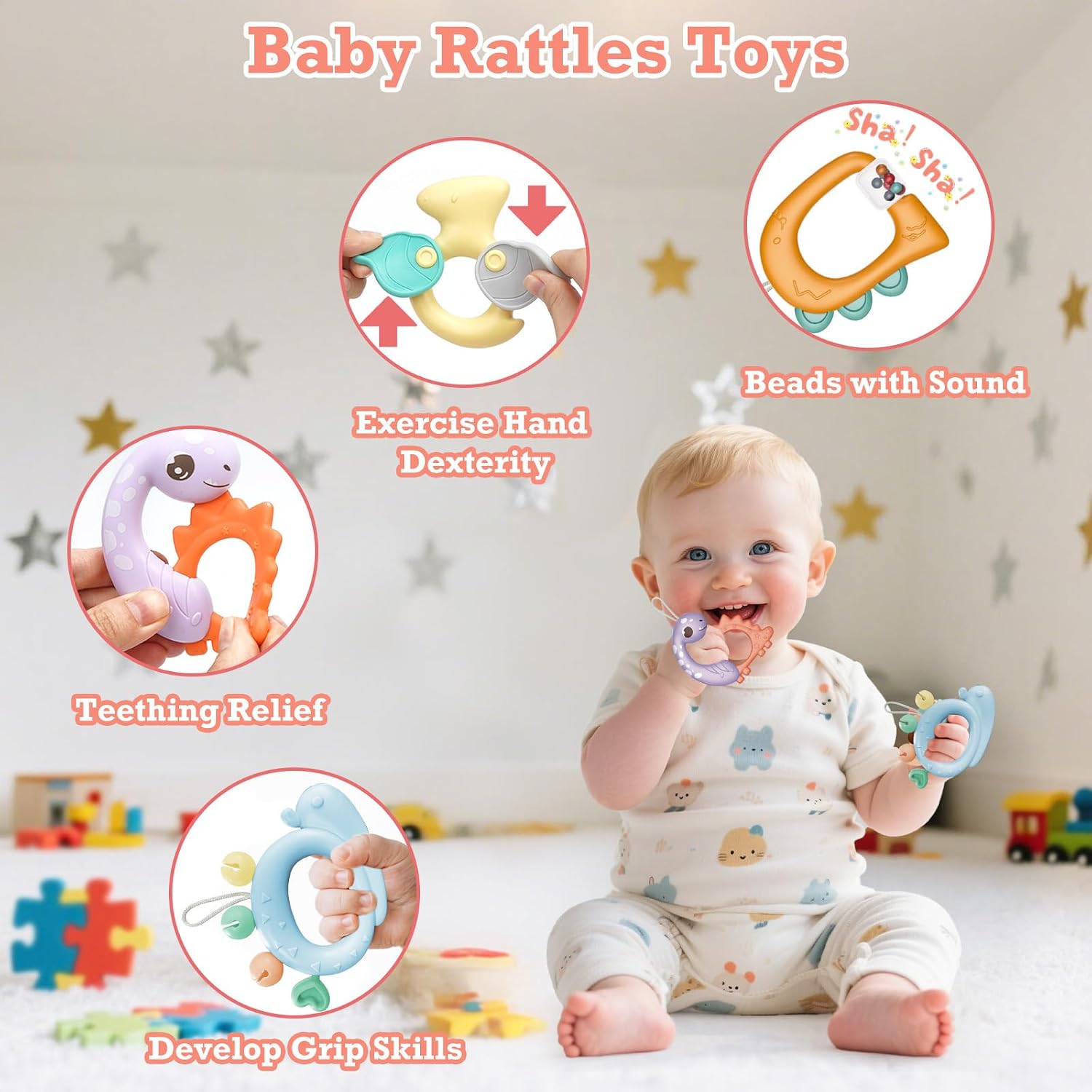 Baby Crib Mobile with Music & Light, Hanging Toys for Babies with Projection, Timing Function and Baby Rattles Toy, Baby Crib Toys for Boys Girls 3-12 Months (Pink)