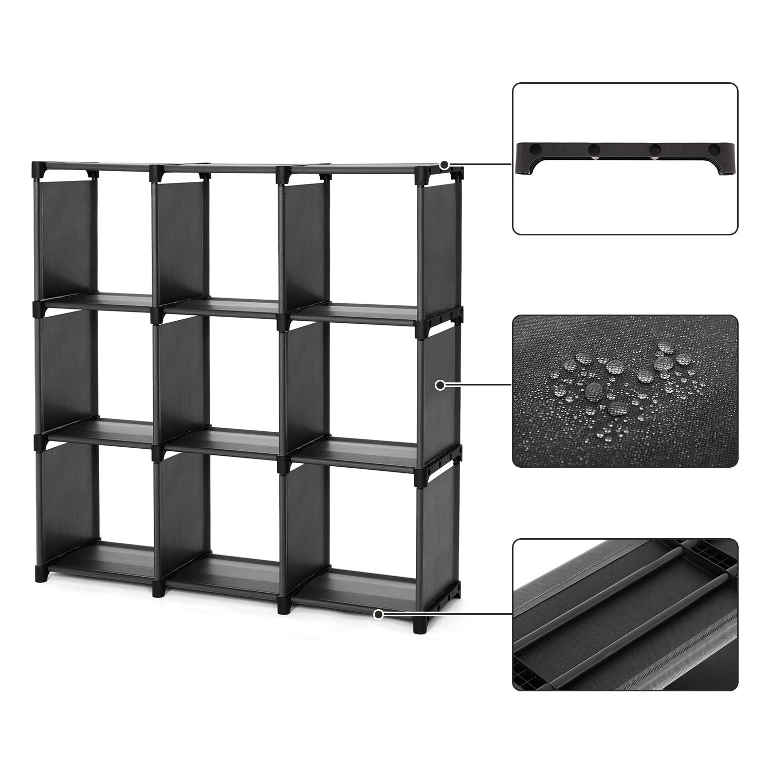 SONGMICS Aufbewahrungsregal mit 9 Fächern, offener Aufbewahrungsschrank, Bücherregal, Organizer für Wohnzimmer, Schwarz LSN45BK