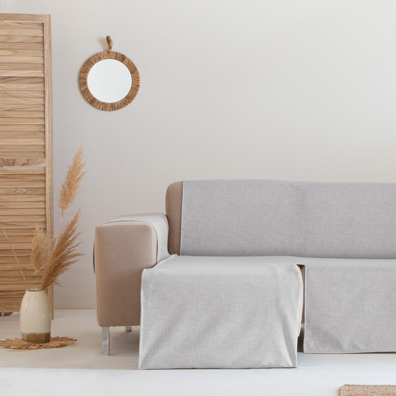 GAMUSI Sofa Chaise Long Cover, Waterproof, Stain Resistant, Chaise Longue Sofa Cover, 240 cm Left Arm, Light Grey