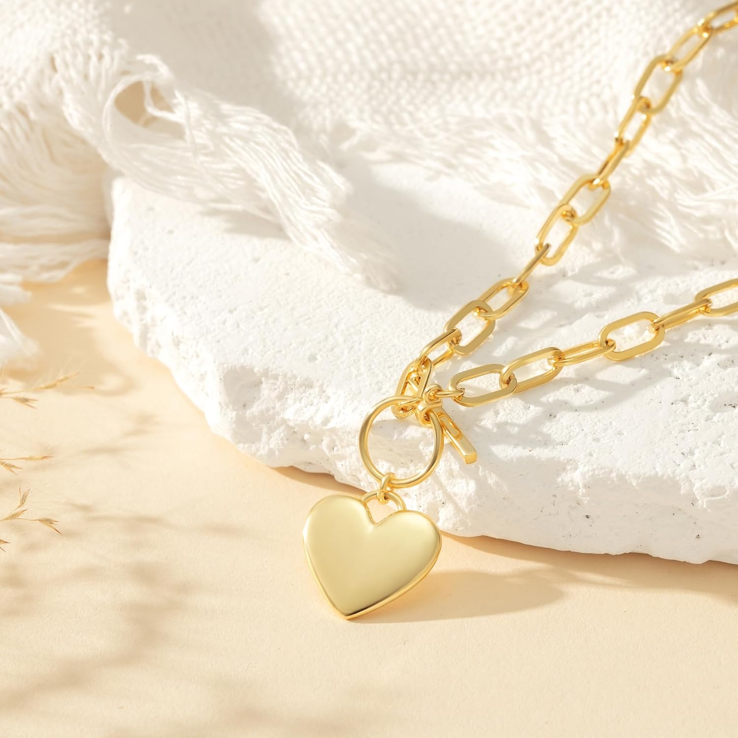 Heart Necklaces for Women, 14K Gold Plated Heart Pendant Necklaces for Women Trendy Heart Locket Chunky Gold Necklace Dainty Gold Chain Necklace Jewelry Christmas Birthday Gifts for Women - Image 4