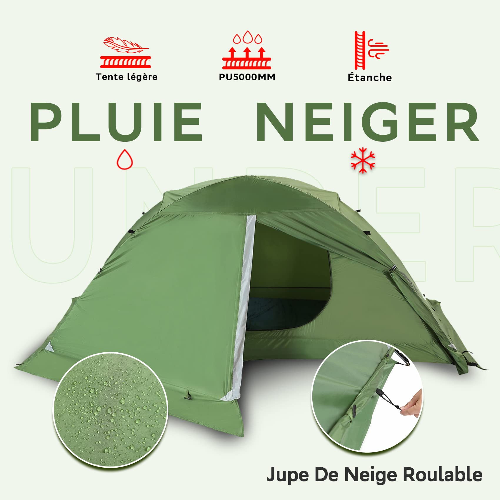 Tente 4 Saisons 1-2 Personnes, Imperméable UltraLégère Compacte pour Hiver | Montage Facile, Petit Format, Léger, Imperméable, Résiste au Vent et à la Neige, pour Randonnée Trekking Montagne Outdoor