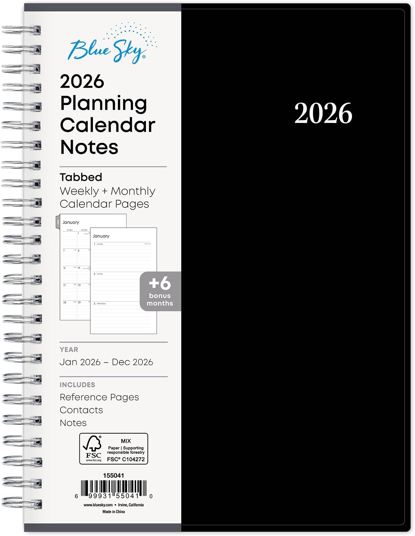 Blue Sky 2026 Weekly and Monthly Planner Calendar Notes, Includes January 2026 - December 2026, 5.875" x 8.625", Flexible Cover, Wirebound, 30 Extra Notes Sheets, Laminated Tabs, Enterprise