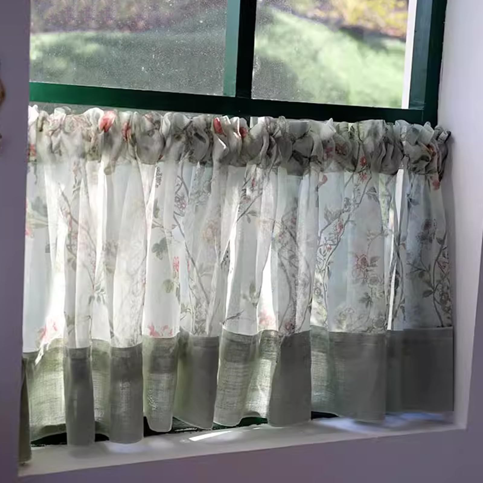 Valences de cuisine courtes, Rideau de cantonnière, rideau de café court for fenêtre de style pastoral avec rideaux courts floraux, passe-tringle for cuisine, salle de bain, chambre à coucher(200x70cm
