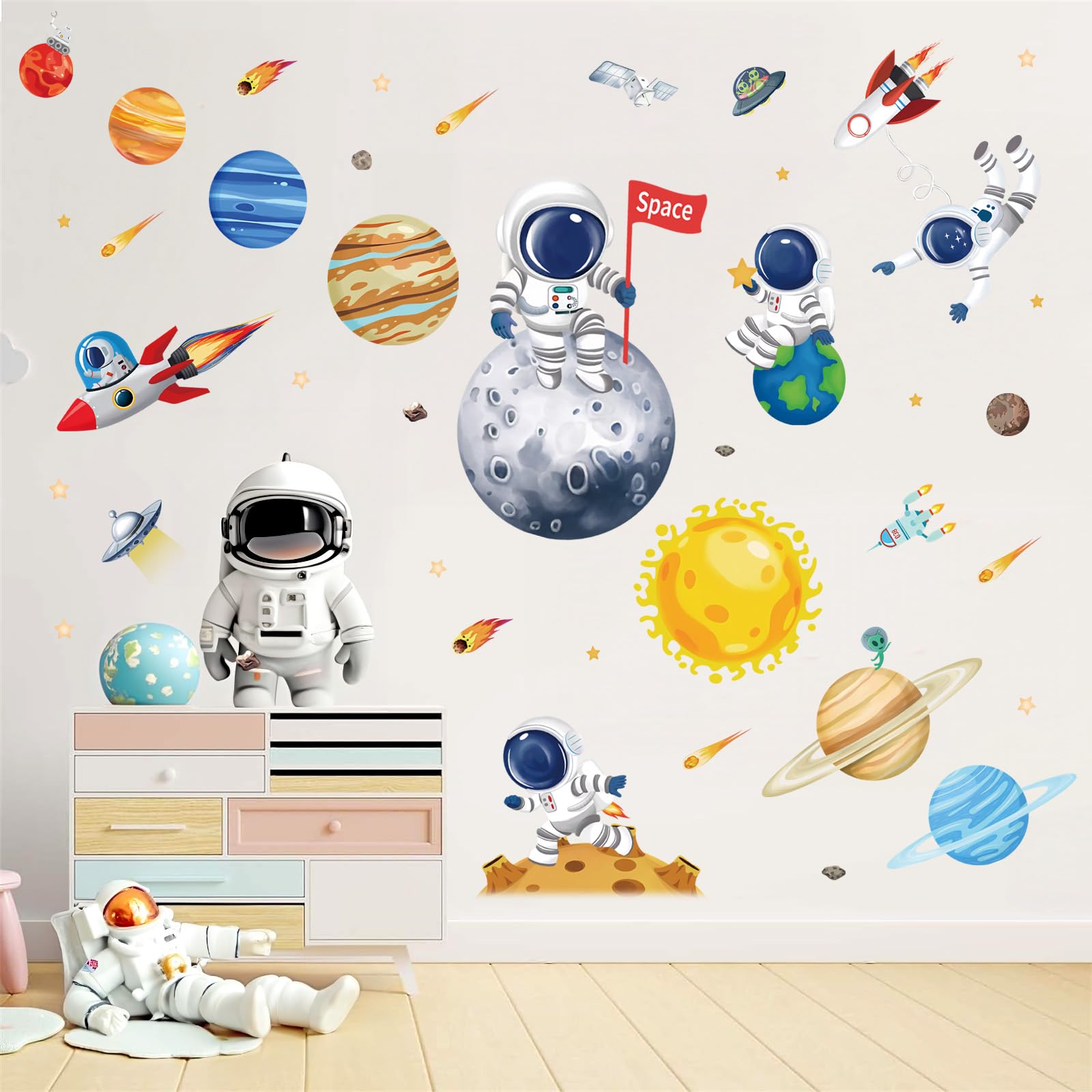 PLIGREAT – 23 Adesivi Murali Fai-da-te Con Robot Divertenti E Colorati, Formato Grande 90x29 Cm, In Vinile Rimovibile, Per Camerette, Sale Giochi, Asili, Decorazioni A Tema Cartoon