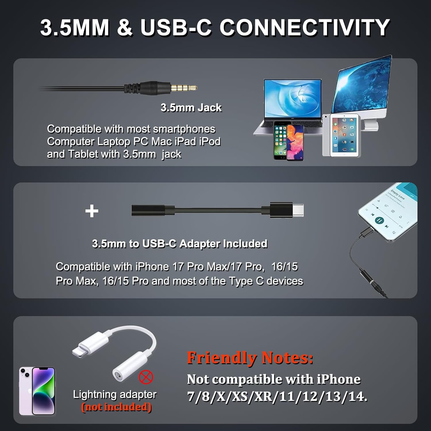 Callez Wired Computer Headset, 3.5mm/USB-C Headset with Mic Noise Cancelling, Cell Phone Headphone for PC Laptop Mac iPhone 15/16/17 Samsung Zoom Teams Call Center Home Office Work, in-line Controls - Image 2