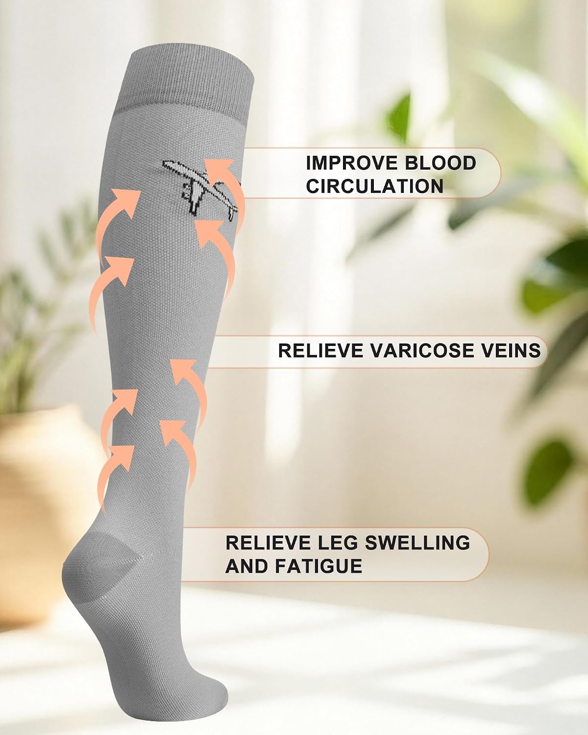 Skicuff 4 Pairs Travel Compression Socks for Men Women 15-25 mmHg Flight Support Knee High Stockings for Travel Flight