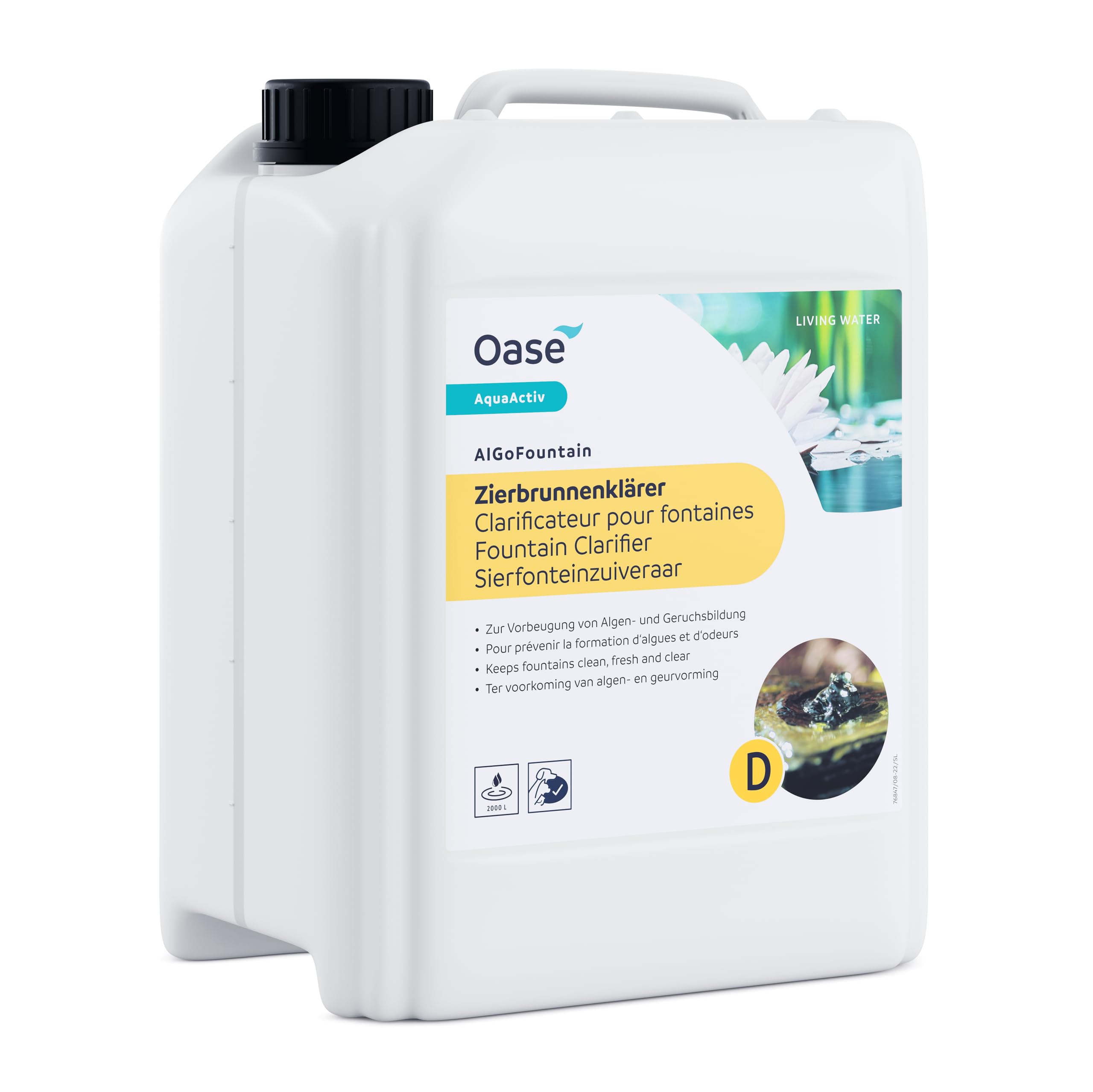 OASE AquaActiv AlGo Fountain 5 l – Preparat Przeciw Algom do Fontann i Oczek Wodnych