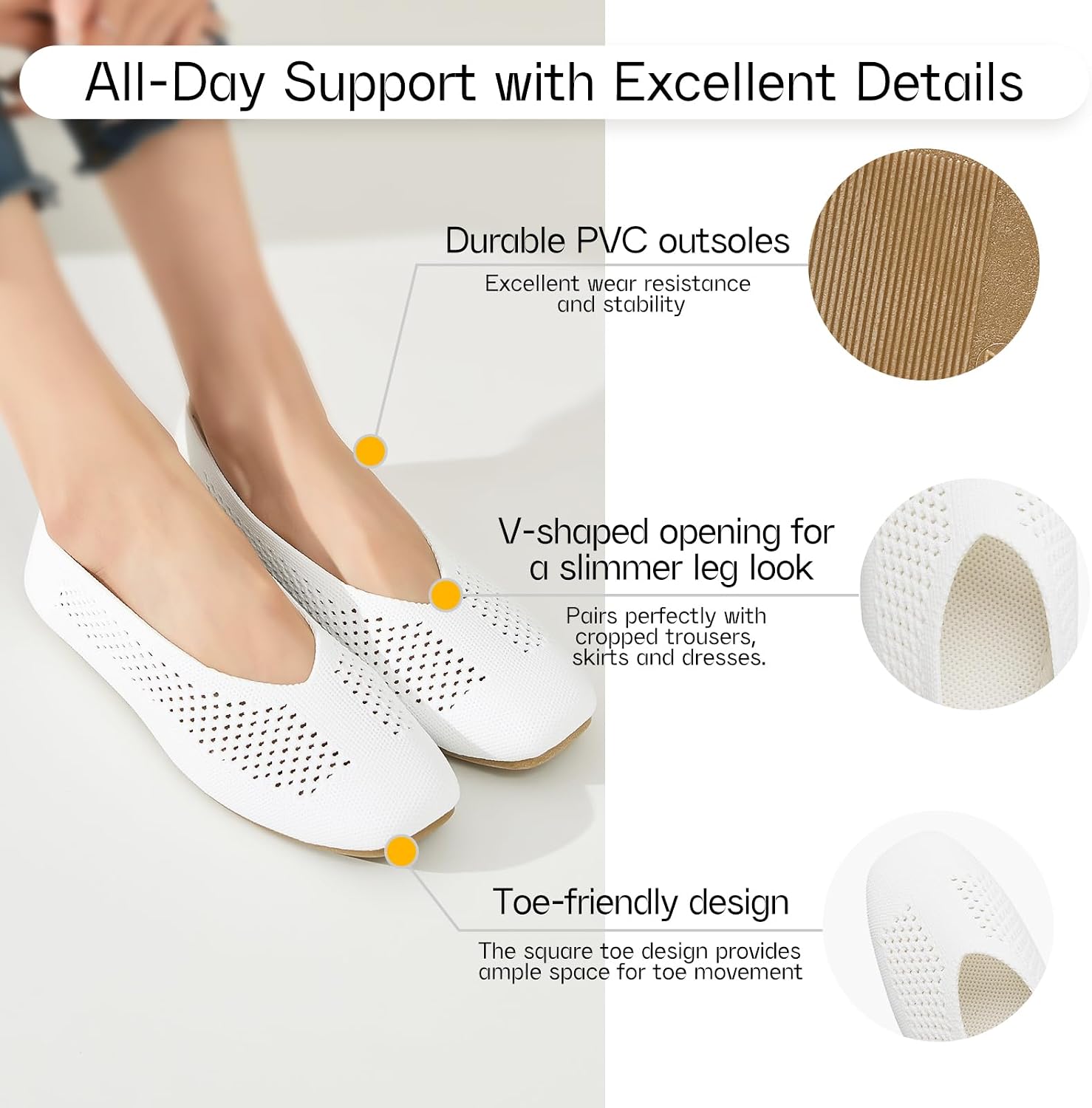 Shupua Black Flats Square Toe Women's Foldable Flats Comfortable Womens Mesh Flats Knit Ballet Flat Slip on Flat Shoes for Dressy Office Casual Summer