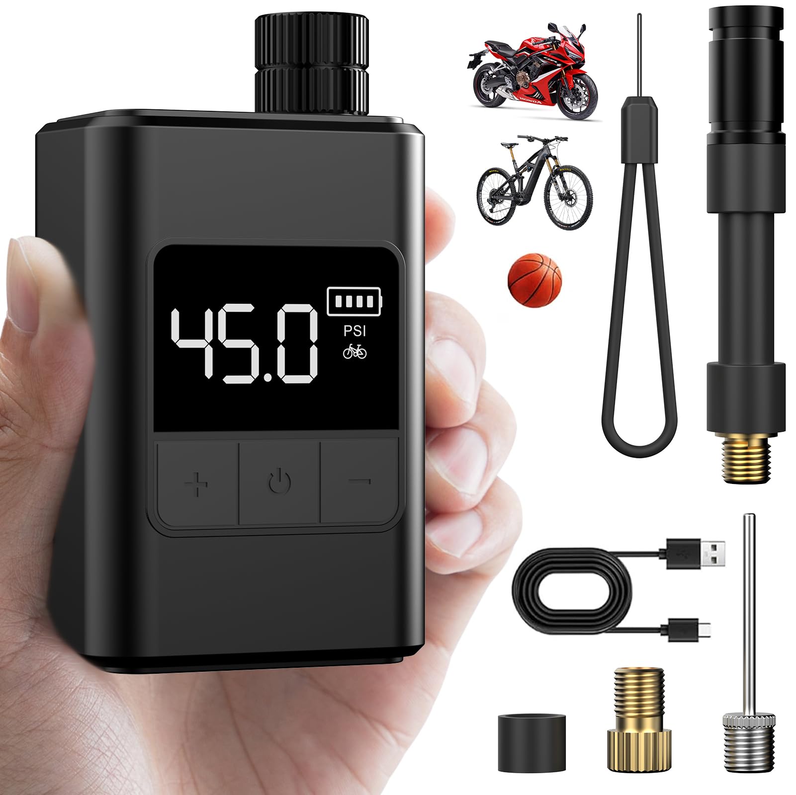 Mini Bomba para Bicicleta, 120 PSI Bomba para Bicicleta eléctrica, Bomba portátil para Bicicleta con válvula Presta y Schrader para Bicicletas de Carretera, Bike montaña, Bike urbanas