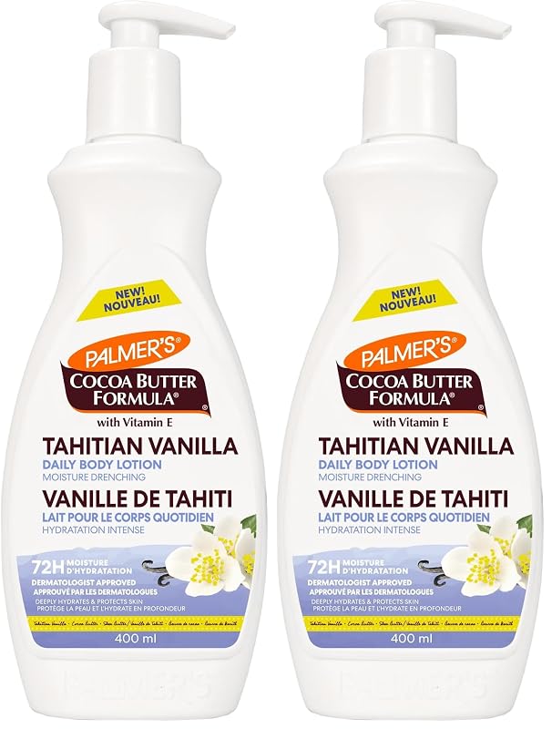 Loção corporal Palmer's Cocoa Butter Formula Tahitian Vanilla com manteiga de karité e vitamina E, 400 mL, pacote com 2