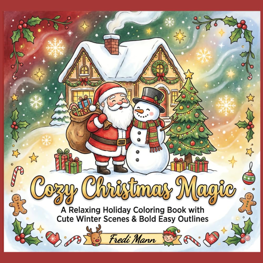 Cozy Christmas Magic: A Relaxing Holiday Coloring Book with Cute Winter Scenes & Bold Easy Outlines