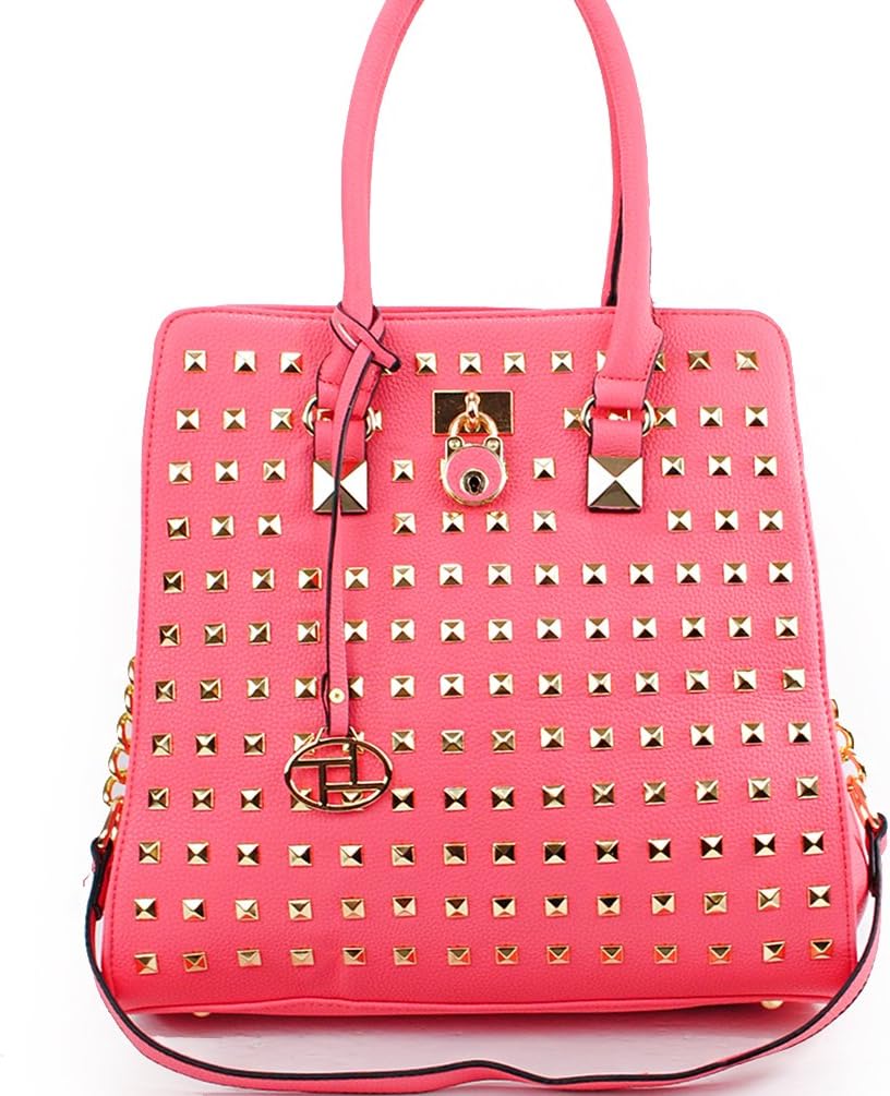 Mk Designer Inspired Studded PadLock Structured Chain Strap Tote Handbag