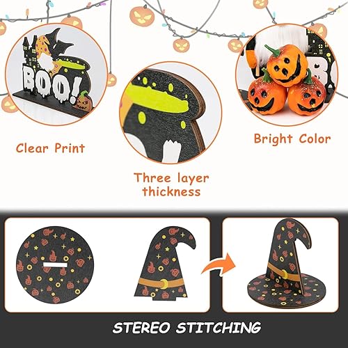 Miniatura 5 de Decoraciones de Halloween  Juego de 11 piezas de decoración de bandeja escalonada de Halloween  Cartel de madera rústica de granja  Lindos gnomos de