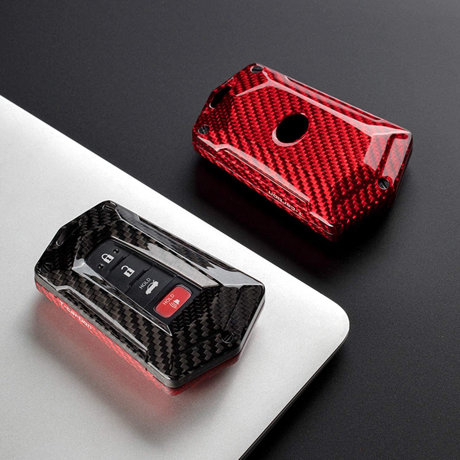 Car Key Fob Cover Case for Toyota 86 GT86 Avalon C-HR Camry Corolla Highlander Land Cruiser Prado Prius RAV4 2016-2023 Carbon Fiber Anti Scratch Heavy Duty Key Shell - Black/Red
