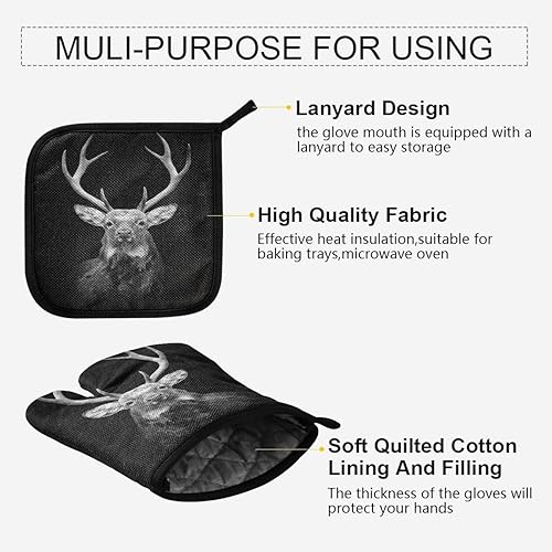 Miniatura 3 de Guantes de horno y soportes para ollas de ciervos sobre fondo oscuro, guantes de horno y soportes para ollas resistentes al calor, antideslizantes