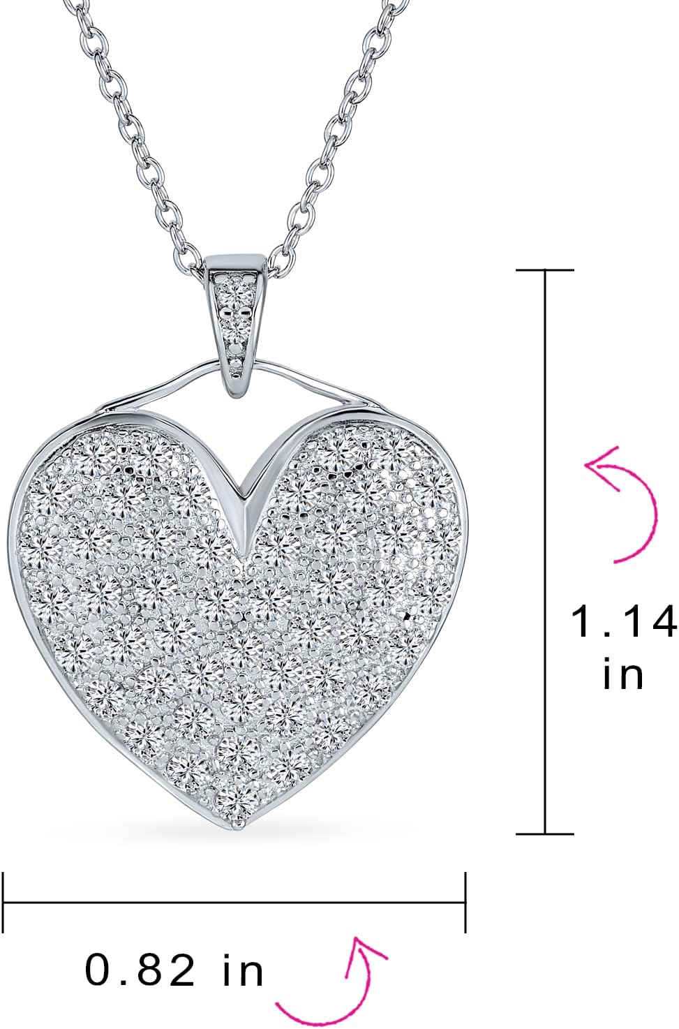 Bling Jewelry Romantic Elegant Large Bridal Pave Cubic Zirconia CZ Puff Heart Shape Pendant Necklace For Women Teen .925 Sterling Silver - Image 5