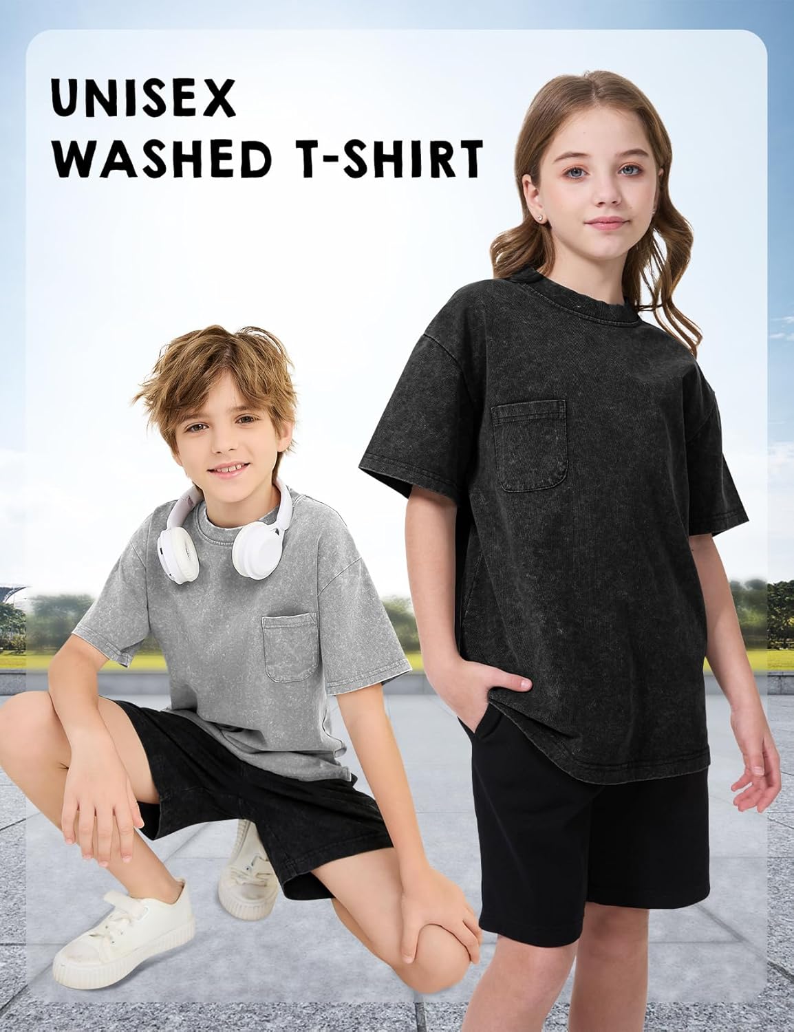 3 Pack Boys Girls Shirts Short Sleeve Acid Washed Cotton T-Shirts Kids Tshirts Summer Tops Tees 5-14 Years - Image 5