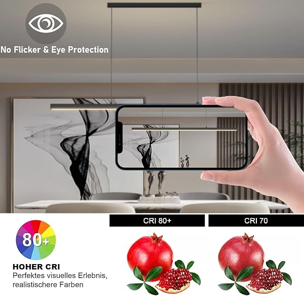 SENFAY Lámpara Colgante LED Moderna, 120cm Lampara Colgante isla cocina Regulable con Control Remoto, 48W Lampara comedor Negro diseño lineal, Iluminación Colgante Oficina regulable altura - 5