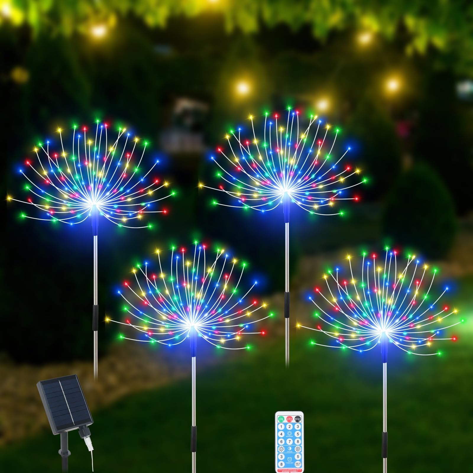 Solar Garden Lights Outdoor Waterproof, 4 Pack Total 480 LED Solar Starburst Sparkler Lights Decorative with 8 Lighting Modes Outside for Flowerbed Pathway Party Christmas Decoration, Multicolor
