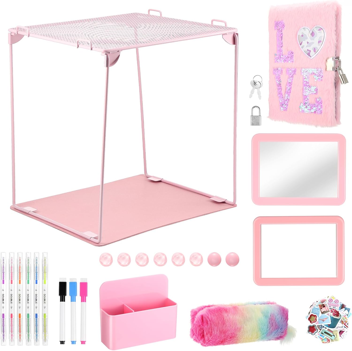 Pink Locker Accessories with Locker Shelf, Magnetic...