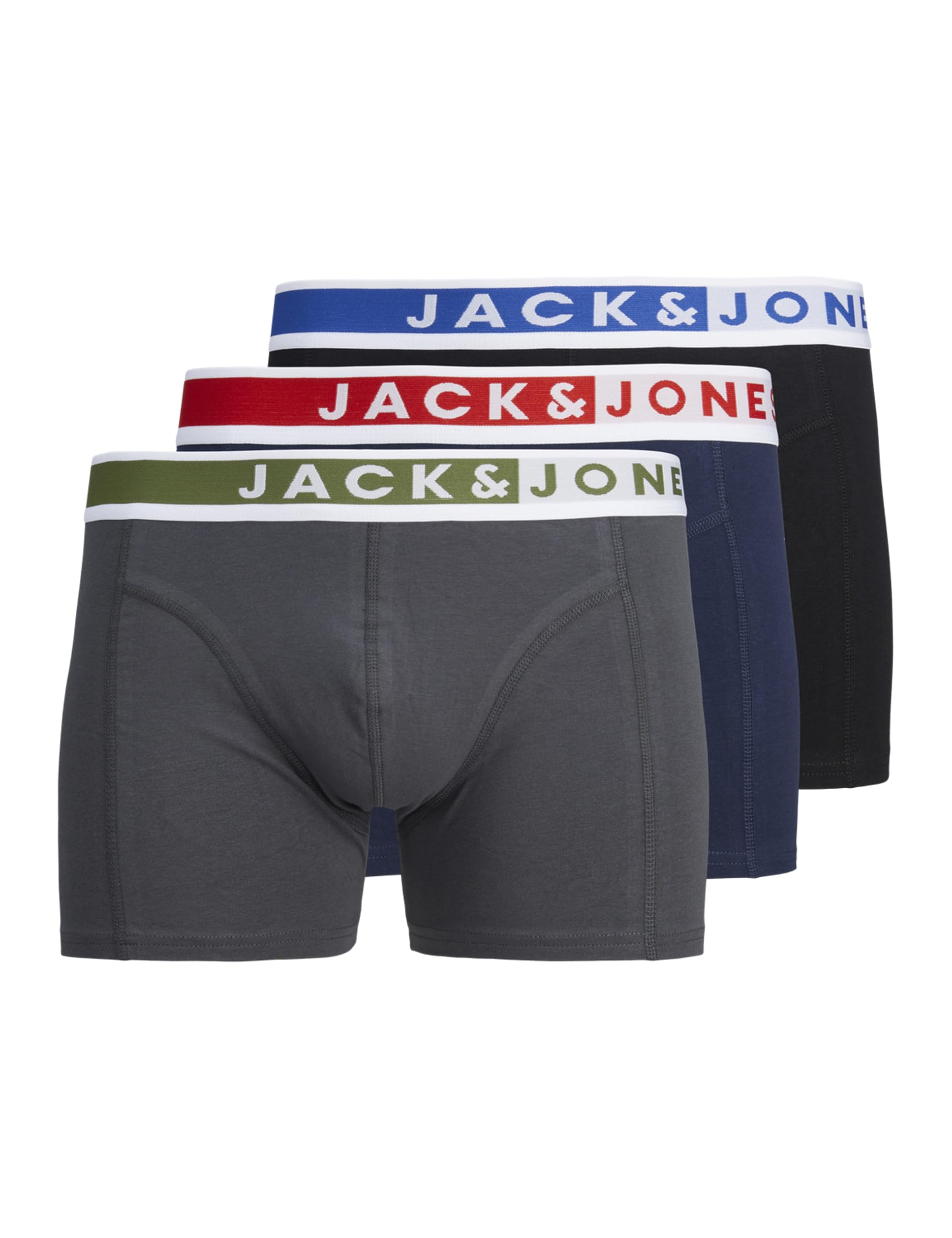 JACK&JONES Herren JACJIMMY SOLID Trunks 3 Pack Boxershorts, Aurora Red/Pack:Cypress-True Blue, S
