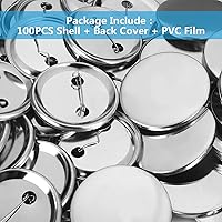 Vista 2 de 100 Pieces Blank Button Badge Parts for Button Maker Machine, Metal Shells Metal Back Cover and Clear Mylar Components, DIY Crafts Arts Supplies for