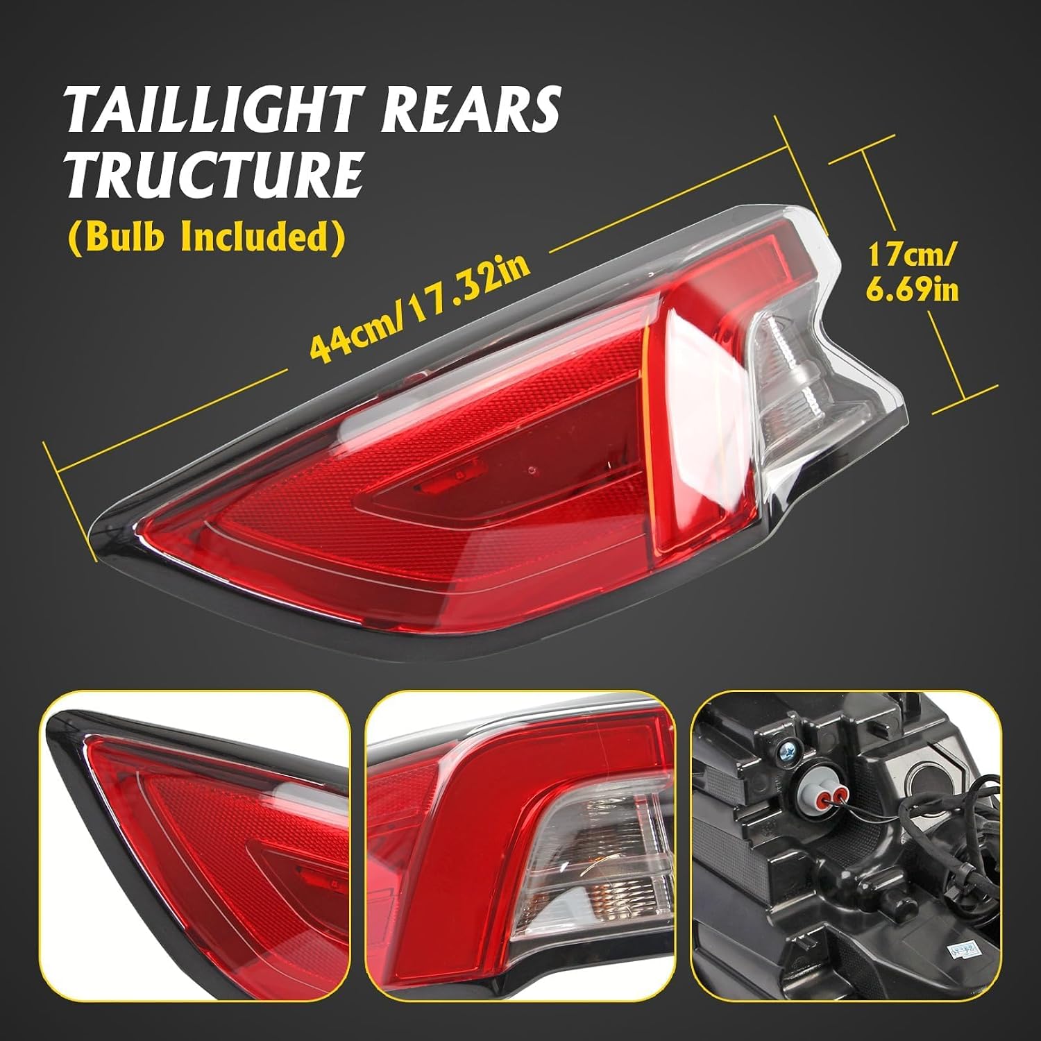 Left Driver Side Tail Light Assembly Compatible with 2020-2022 Ford Escape, 6Pin Replace LJ6Z13405 LJ6Z-13405-C, with Left Driver Light & Brake Lights