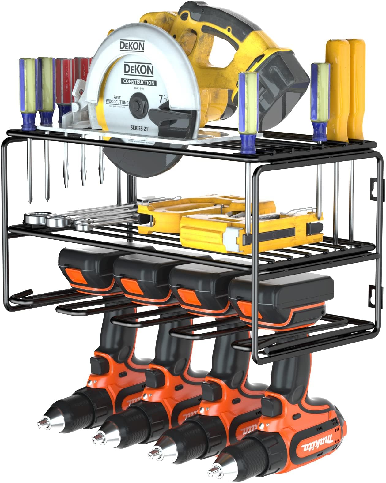 Power Tool Organizer Drill Shelf - Cordless Drill Battery Charging Station Rack, Wall Mount