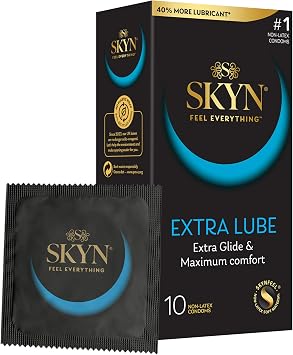 SKYN Extra Lube Condoms Pack of 10 Regular Size, Latex Free Condoms