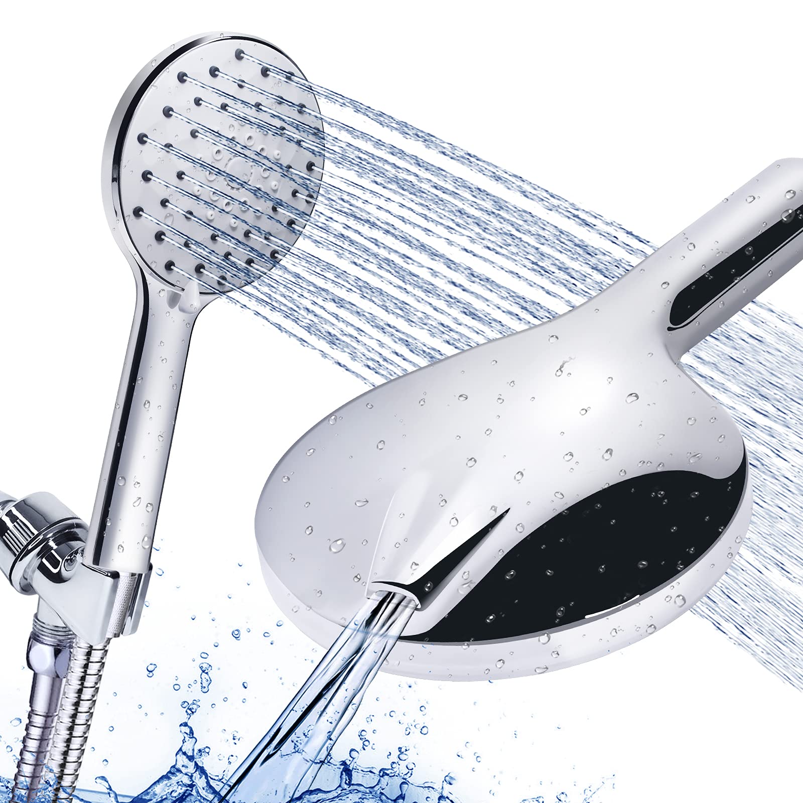 High Pressure Shower Head with Handheld, Zodight 6 Spray Mode Shower Heads with Power Cleaning Nozzle, 78 Inch Stainless Steel Hose, Adjustable Wall Mount Holder, Clean Tub, Tile and Pets