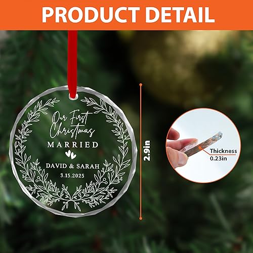 Miniatura 4 de Adorno personalizado de cristal casado de nuestra primera Navidad  Decoración de boda 2023, regalos de despedida de soltera, regalos de boda para