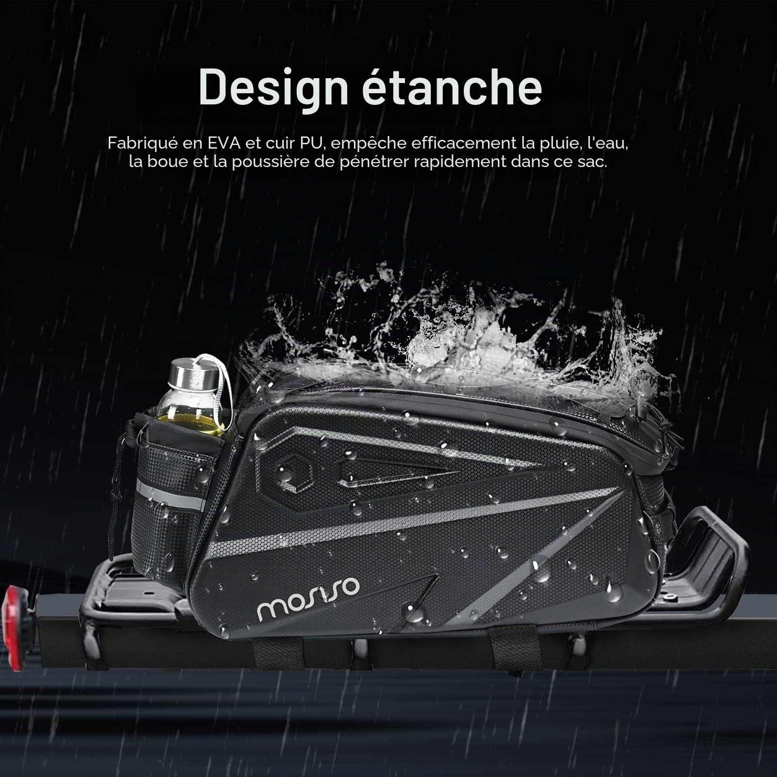 MOSISO Sac à Vélo Hydrofuge Arrière, 14L EVA pour VTT/Montagne, Sacoche Vélo Porte Bagage Arriere Sellette Main avec Bandoulière, Sac de Transport Vél,Noir