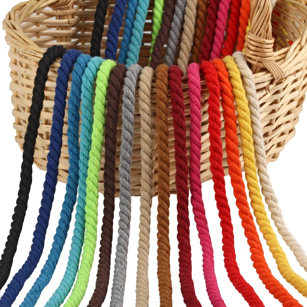 Cordón de macramé de algodón natural de 8 mm, cuerda de macramé colorida hecha a mano, cuerda de algodón trenzado de 3 hebras para colgar en la pared, envoltura de regalos, tejer manualidades (rojo