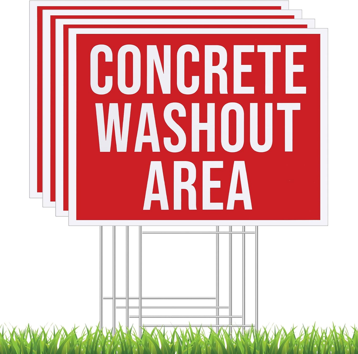 Set of 4 Concrete Wash Out Sign with Metal Stand 18 x 24 Double Sided Concrete Washout Sign Durable and Weatherproof Plastic Board Caution Danger Safety Security Warning Notice Boards